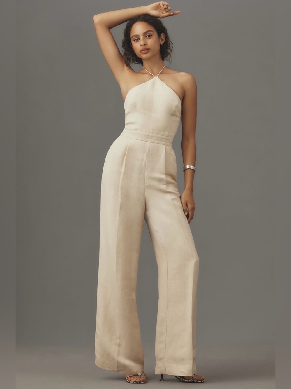 PAIGE Thandie Linen Halter Wide-Leg Jumpsuit size 4